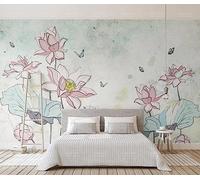 Papier Peint Panoramique Papillon De Lotus Peint À La Main Vintage Papier Peint 3D Tapisserie Mural Salon Chambre Décoration Murale -ZX01466-400x280cm