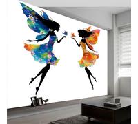 Papier peint panoramique papillon fille fleurs ailes, papier peint minimalisme amovible imperméable - fresque murale facile à poser - décoration murale pour salon chambre enfant, 200 x 140 cm (L x H)