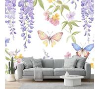 Papier Peint Panoramique Papillon Fresque Murale Intissée 150 x 105 cm 3D Effet Fleurs Photo Papier Peint Poster pour Chambre Salon Décoration Murale F90