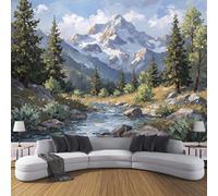 Papier Peint Panoramique Parc National 450x315cm - Tapisserie Panoramique Montagnes Enneigées, Forêts Et Cours D'Eau Poster Geant Mural 3D Mural Décoration pour Salon Chambre restaurant, Bleu-Gris