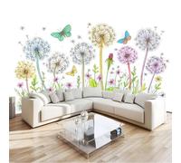Papier Peint Panoramique Pastoral, Tapisserie Poster Fleurs Pissenlits Papillons 250 X 175 Cm Poster Geant Mural Impression 3D Pour Salon - Moderne Décoration Murale Blanc Pour Enfant Adolescents