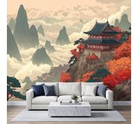 Papier Peint Panoramique Pavillon Chinois Montagne Murales 250 X 175 cm | Murales Panoramique Monde Merveilles Fantaisie pour Salon Adulte Chambre d'enfants Restaurant Décoration Poster Papier Peint