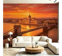 Papier Peint Panoramique Paysage au Coucher du Soleil Mural 150x105 cm 3D Papier Peint Intisse Construction de Ponts Fresque Murale Chambre Coucher Salon Décoration Photo Poster Geant Murale M.290