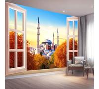 Papier Peint Panoramique Paysage Côtier Naturel Mer Méditerranée Paysage 250 x 175 cm (L x H) Papier Peint Intissé Mural, Poster Geant Mural 3D, Orange Décoration Murale pour Salon Chambre d'enfants