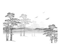 Papier Peint Panoramique Paysage D'Arbre En Noir Et Blanc Papier Peint Poster Mural pour Salon Chambre Décoration Murale 368x254cm