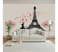 Papier Peint Panoramique Paysage De La Tour Eiffel À Paris 400x280cm(L x H) Papier Peint Intissé Décoration Murale Moderne - Tapisserie Décorative pour Chambre Salon - Arbre En Forme De Cœur, Fille