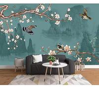 Papier Peint Panoramique Paysage De Montagne Et D'Eau Avec Des Fleurs Et Des Oiseaux 300x210cm Papier Peint 3D Intissé Tapisserie Poster Chambre Salon Decoration Murale -MIWEI Wallpaper-ZXY-01786