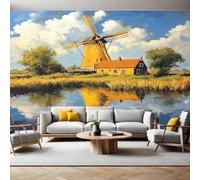 Papier Peint Panoramique Paysage de moulins à vent hollandais Papier Peint Intissé Tapisserie Poster Mural Salon Chambre Adulte Chambre d'enfants Restaurant Décor 250x175 cm