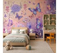 Papier Peint Panoramique Paysage De Papillons En Dégradé 400X280Cm Murale Photo | Vignes Fleuries De Rêve Rose Violet Tapisserie Murales Papier Peint Intissé Pour Chambre Salon Fond Tv Muraux