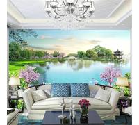 Papier Peint Panoramique Paysage de Parc 350x256 cm 3D Papier Peint Intissé Fleurs Et Plantes Au Bord Du Lac Photo Trompe l'oeil Poster Geant Mural Salon Chambre Décoration Murale a-3773