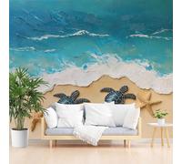 Papier Peint Panoramique Paysage de Plage et de Voile Peint Toison Mur 500x317cm(L x H) Moderne Papier Peint Intissé pour Chambre Salon Bureau Personnalisé Décoration Murale étoiles de Mer Marines