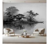 Papier Peint Panoramique Paysage De Rivière De Style Ferme Shabby Chic 450x315cm(L X H) - Revêtement Mural Décoration Pour Chambre Salon Cuisine - Design Unique Et - Paysage Artistique À L'Encre