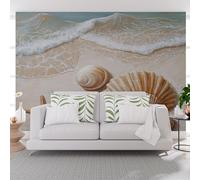 Papier Peint Panoramique Paysage De Vagues De Plage De Voile Papier Peint Intissé Poster Mural Vie Marine, Coquillages D'Étoiles De Mer Poster Geant Mural pour Salon Décoration Murale 350x256cm