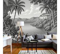 Papier Peint Panoramique Paysage Du Fleuve Indus, Papier Peint Intissé Paysage Rétro En Noir Et Blanc Fresque Murale, 150 X 105 Cm Poster Geant Mural Pour Salon Chambre Décoration