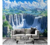 Papier Peint Panoramique Paysage en cascade - Papier Peint Intissé Autocollant, Grand Poster Mural Décoration pour Salon, Chambre Adhésif Mural, 250x175cm - Ciel bleu et nuages blancs Bleu L31