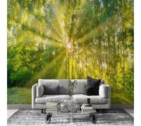 Papier Peint Panoramique Paysage forestier Papier Peint Intissé Autocollant, Grand Poster Mural Décoration pour Salon, Chambre Adhésif Mural, 300x210cm - Soleil de jungle Vert L18
