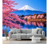 Papier Peint Panoramique Paysage Japonais 3D Intissé - 400 X 280 Cm, Artistique Grand Format, Poster Mural Décoratif Pour Salon Chambre Maison Décoration Rose Fleurs Roses Mont Fuji