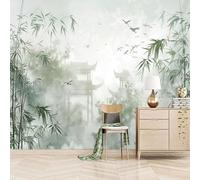 Papier Peint Panoramique Paysage Japonais Papier Peint Intissé Bambou Vert Poster Trompe l'oeil Mural 3D Art Décoration Murale Salon Chambre 150x105 cm 0338b