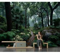 Papier Peint Panoramique Paysage Luxuriant Forêt Tropicale Humide, Papier Peint Intissé Naturalisme Fresque Murale, 396 X 280 Cm Poster Geant Mural Pour Salon Chambre Décoration