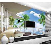 Papier Peint Panoramique Paysage Marin Cocotier Arbres Ciel Bleu Nuage Blanc 350x250cm Papier Peint 3D Intissé Tapisserie Poster Chambre Salon Decoration Murale -MIWEI Wallpaper-ZXY-07503