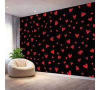 Papier Peint Panoramique Paysage Naturel 300 x 210 cm - Murale Cœurs peints à la main mignons et romantiques - Papier Peint Intissé pour Chambre Salon - Rouge Noir Poster Tableaux Photo Muraux
