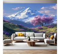 Papier Peint Panoramique Paysage naturel de montagne enneigée 3D Trompe L'oeil Moderne Papier Peint 250 x 175 cm Grandes Murales Poster pour Salon, Adulte Chambre d'enfants, Étude Décor