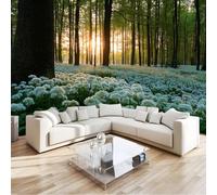 Papier Peint Panoramique Paysage Naturel, Murale Pour Salon Chambre D'Enfant Décoration Murale Forêt Au Coucher Du Soleil Fleurs De La Campagne Chambre à Coucher Décoration Intérieure 400 x 280 cm
