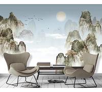 Papier Peint Panoramique Paysage Peint À La Main Oiseaux De Montagne Papier Peint 3D Tapisserie Mural Salon Chambre Décoration Murale -ZX03288-250x175cm