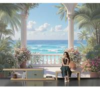 Papier Peint Panoramique Paysage Plage Tropicale, Papier Peint Intissé Style Tropical Fresque Murale, 396X280 Cm Poster Geant Mural Pour Salon Chambre Décoration