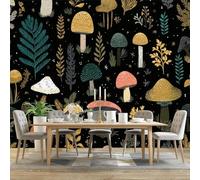 Papier Peint Panoramique Paysage Rural Champignons Branches Plantes Papier Peint Intissé Photo Mural, 400 x 280 cm Poster Salon Chambre Mur de fond Chambre des Enfants Bureau, Vert Jaune