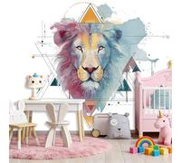 Papier Peint Panoramique Paysage Tatouage Aquarelle Tête De Lion Affiche, 200 x 140 cm Blanc Murale Décoration Murale Moderne, Pour Salon Chambre D'Enfants Restaurant Murales