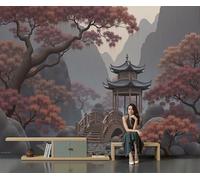 Papier Peint Panoramique Paysage Traditionnel L'Est, Papier Peint Intissé L'Art Classique Fresque Murale, 396 X 280 Cm Poster Geant Mural Pour Salon Chambre Décoration