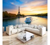 Papier Peint Panoramique Paysage Urbain, Murale Pour Salon Chambre D'Enfant Décoration Murale Tour Eiffel Seine Chambre à Coucher Maison Décoration Intérieure 350 x 256 cm