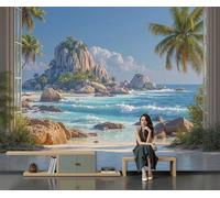 Papier Peint Panoramique Paysages Tropicaux En Bord Mer, Papier Peint Intissé Style Photographique Réaliste Fresque Murale, 396 X 280 Cm Poster Geant Mural Pour Salon Chambre Décoration