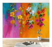 Papier peint panoramique peinture à l'huile abstrait plante fleur, Papier peint intissé campagne art esthétique moderne pour salon adulte chambre d'Enfants restaurant décoration murale 200L x 140H cm