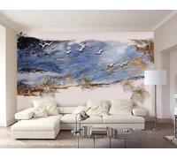 Papier Peint Panoramique Peinture À L'Huile De Montagne Oiseaux Fleurs Papier Peint 3D Tapisserie Mural Salon Chambre Décoration Murale -ZX08935-400x255cm