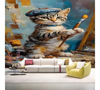 Papier Peint Panoramique Peinture à L'Huile RepréSentant Un Chat Papier Peint Mural Animaux Intissé Tapisserie Panoramique Photo 500x350 cm, pour Chambre Salon Bureau Personnalisé Décoration Murale