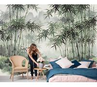 Papier Peint Panoramique Peinture L'Encre Chinoise Forêt De Bambous, Papier Peint En Soie Paysage Zen, 200 X 140 Cm Tableaux Poster Décoration Murale, Fond Tv Murale Salon Chambre, Vert Foncé