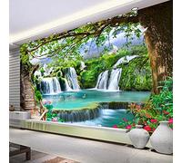 Papier Peint panoramique Peinture murale de paysage de nature de cascade de grand arbre vert, 300 * 210cm pour Salon Chambre d'enfants restaurant Décoration Murale