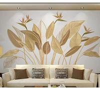 Papier Peint Panoramique Peinture Murale Interieur Effet Gaufré Feuille Dorée Tapisserie Murales Papier Peint 3D Salon Chambre Décoration 350x256cm