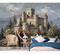Papier Peint Panoramique Peintures L'Huile Châteaux Médiévaux Architecture Rétro, 3D Papier Peint Format Xxl Murale Pour Salon Décoration Murale Chambre Enfant Beige Gris 300 X 210 Cm Tableaux Poster