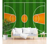 Papier Peint Panoramique Pelouse Peinte d'un Terrain de Basket 450x315cm(L x H) - Revêtement Mural Décoration pour Chambre Salon Cuisine - Design Unique et Moderne - Vert Basket
