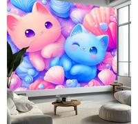 Papier Peint Panoramique Perles Coquillages Animal Chat, Papier Peint Intissé Style Cartoon - Affiche Géante Decoration 350 x 256 cm pour Salon Chambre Chambre D'Enfant Décoration Murale