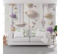 Papier Peint Panoramique Perles, Coquillages, Étoiles de Mer Papier Peint Intissé Poster Mural xxl Vie Marine Avec Conque Poster Geant Mural pour Salon Chambre Décoration Murale 350x256cm(L x H)