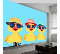 Papier Peint Panoramique Petits Canards Jaunes Mignons 200 x 140 CM (L x H) Poster Geant Papier Peint Intissé Mural pour Salon Chambre Canapé TV Fond Décoration Murale, Bleu clair