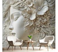 Papier Peint Panoramique Photographie Dame Aux Fleurs Effet 3D Peinture Murale Interieur Soie 250X170Cm Des Personnages Fascinants Pour Salon Chambre À Coucher D'Enfant Maison Décoration Blanc