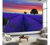 Papier peint panoramique photographie de paysage, papier peint rural champ de lavande - poster mural géant fresque murale moderne pour salon chambre d’enfants restaurant, 400 x 280 cm (L x H)