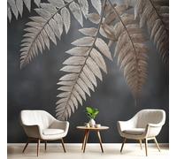 Papier Peint Panoramique Photographie Feuilles De Fougère Fumée Effet 3D Peinture Murale Interieur Soie 200X140Cm Plantes Élégantes Pour Salon Chambre À Coucher D'Enfant Maison Décoration Gris Foncé