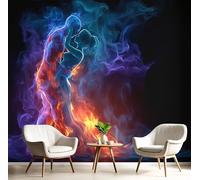 Papier Peint Panoramique Photographie Fumée Et Flammes Effet 3D Peinture Murale Soie 250X170Cm Personnages De Couple Fantastiques Pour Salon Chambre À Coucher D'Enfant Maison Décoration Rouge Bleu