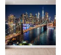 Papier Peint Panoramique Photographie Moderne, 150 x 105 cm Decor Murale | Pont De Brooklyn Bâtiments Imperméable Papier Peint Intissé, Multicolore Légère Facile à installer Murale Pour Salon Chambre